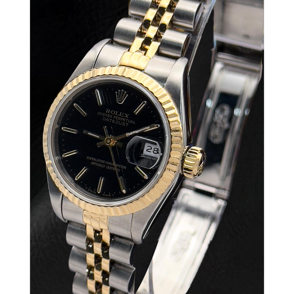 Rolex Lady-Datejust 26 mm Black Stick Dial Two Tone Watch