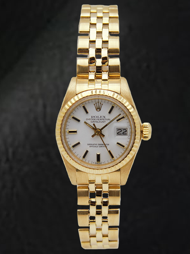 Rolex Lady-Datejust White Stick Dial President Style Bracelet Yellow Gold Watch