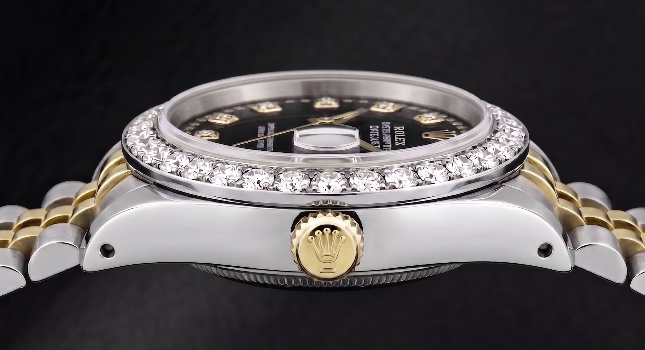 Rolex Datejust 6917 Lady 26mm Black String Diamond Dial Two Tone Watch