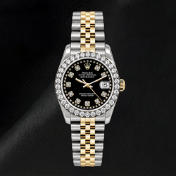 Rolex Datejust 6917 Lady 26mm Black String Diamond Dial Two Tone Watch