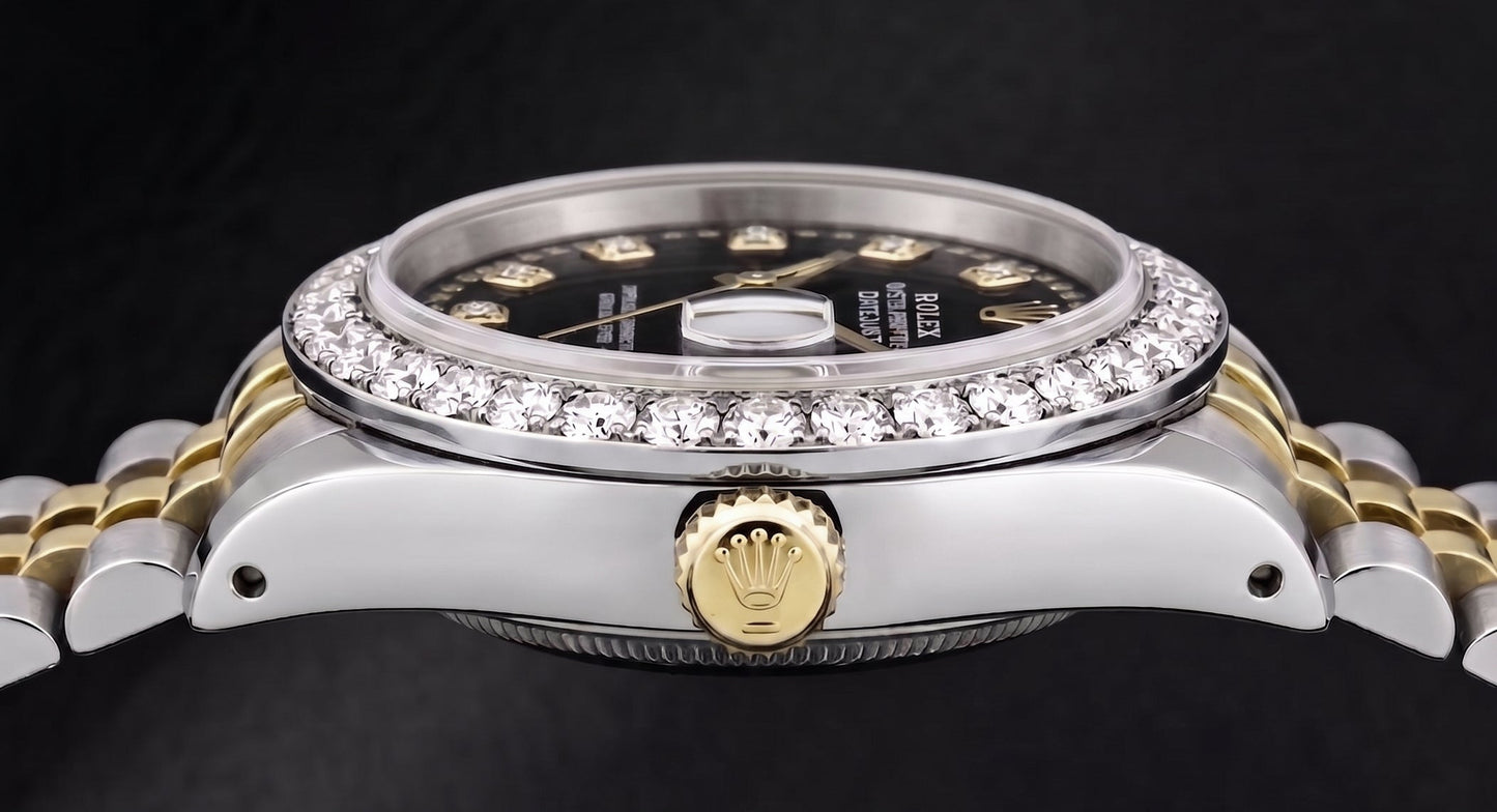 Rolex Datejust 6917 Lady 26mm Black String Diamond Dial Two Tone Watch