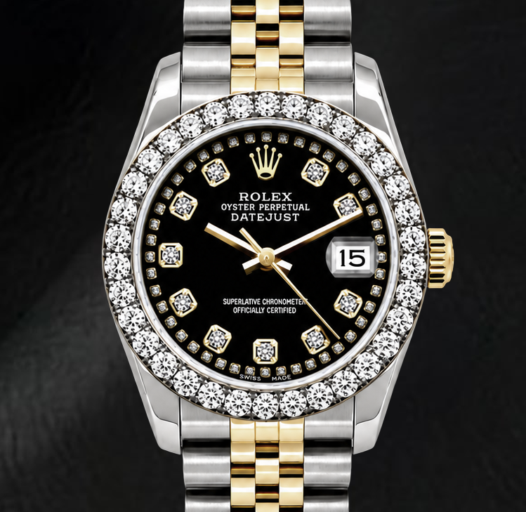 Rolex Datejust 6917 Lady 26mm Black String Diamond Dial Two Tone Watch