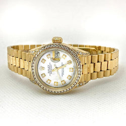 Rolex Lady Datejust President Style Mother Of Pearl Diamond Dial Yellow Gold Watch