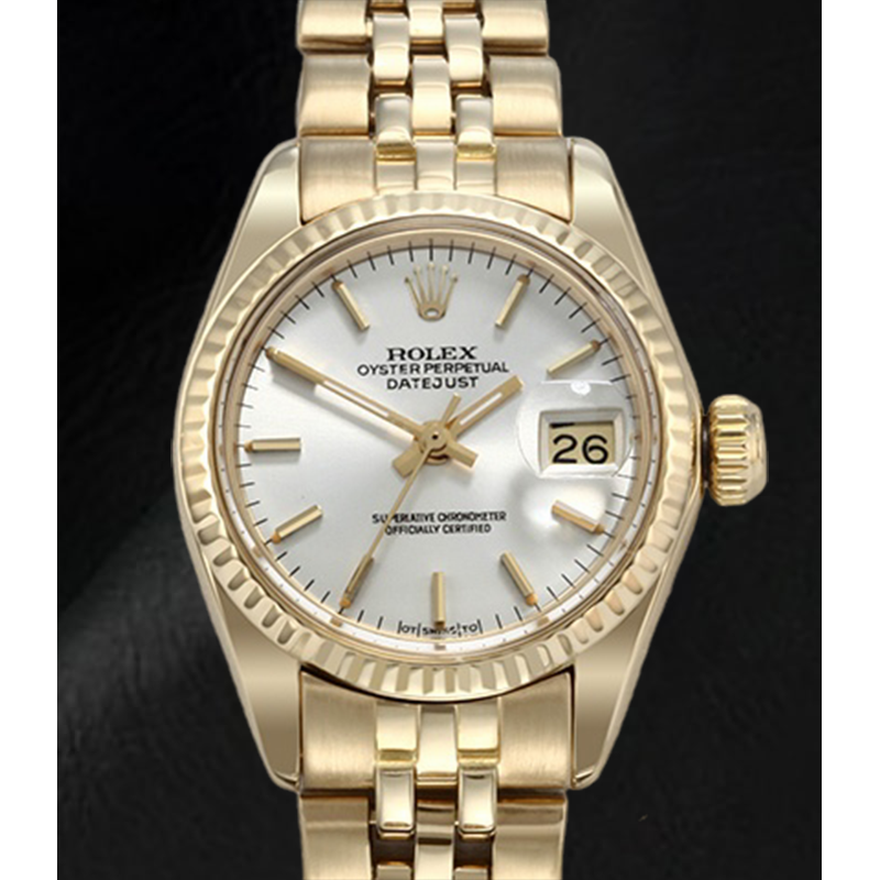 Rolex Lady Datejust White Stick Dial President Yellow Gold Watch
