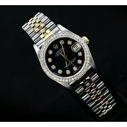 Rolex Mid Size Datejust Natural Earth Mined Diamond Watch Black Midsize Dial