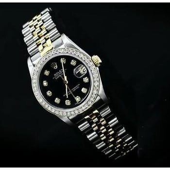 Rolex Mid Size Datejust Diamond Watch Black Midsize Diamond Dial1