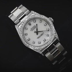 Rolex Midsize Watch Custom Natural Earth Mined Diamond Bezel Oyster Bracelet Ss