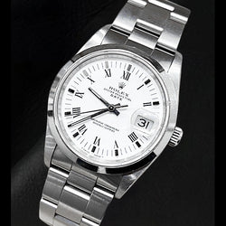 Rolex Oyster Perpetual Date 34 White Roman Dial SS Men's Watch