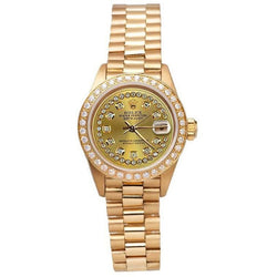 Rolex President Style Champagne String Dial Watch Yg Diamond Bezel