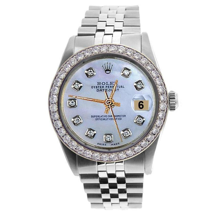White Diamond Dial Bezel Men