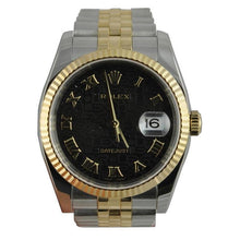 Rolex Two Tone Datejust Mens Watch Black Roman Dial Man QUICK SET