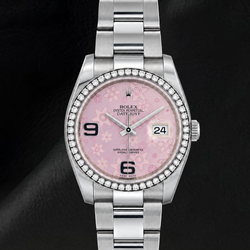 Rolex 116200 Datejust 36mm Pink Floral Arabic Dial Diamond Stainless Steel Watch