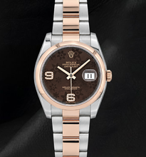Rolex 116201 Datejust 36mm Brown Floral Arabic Diamond Dial Two Tone Watch