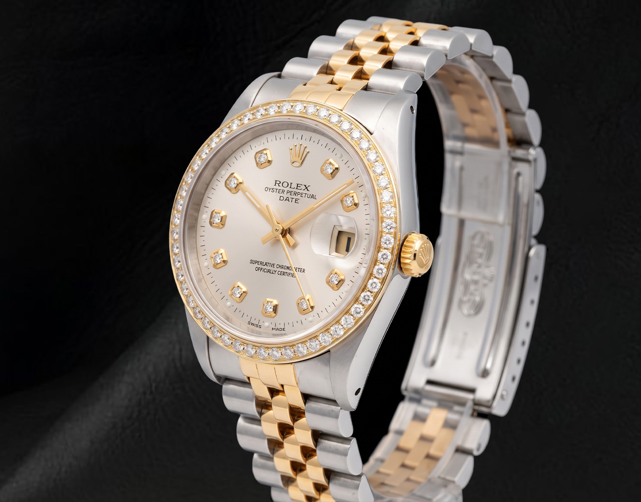 Rolex 15223 Silver Diamond Dial 34mm Two Tone Watch