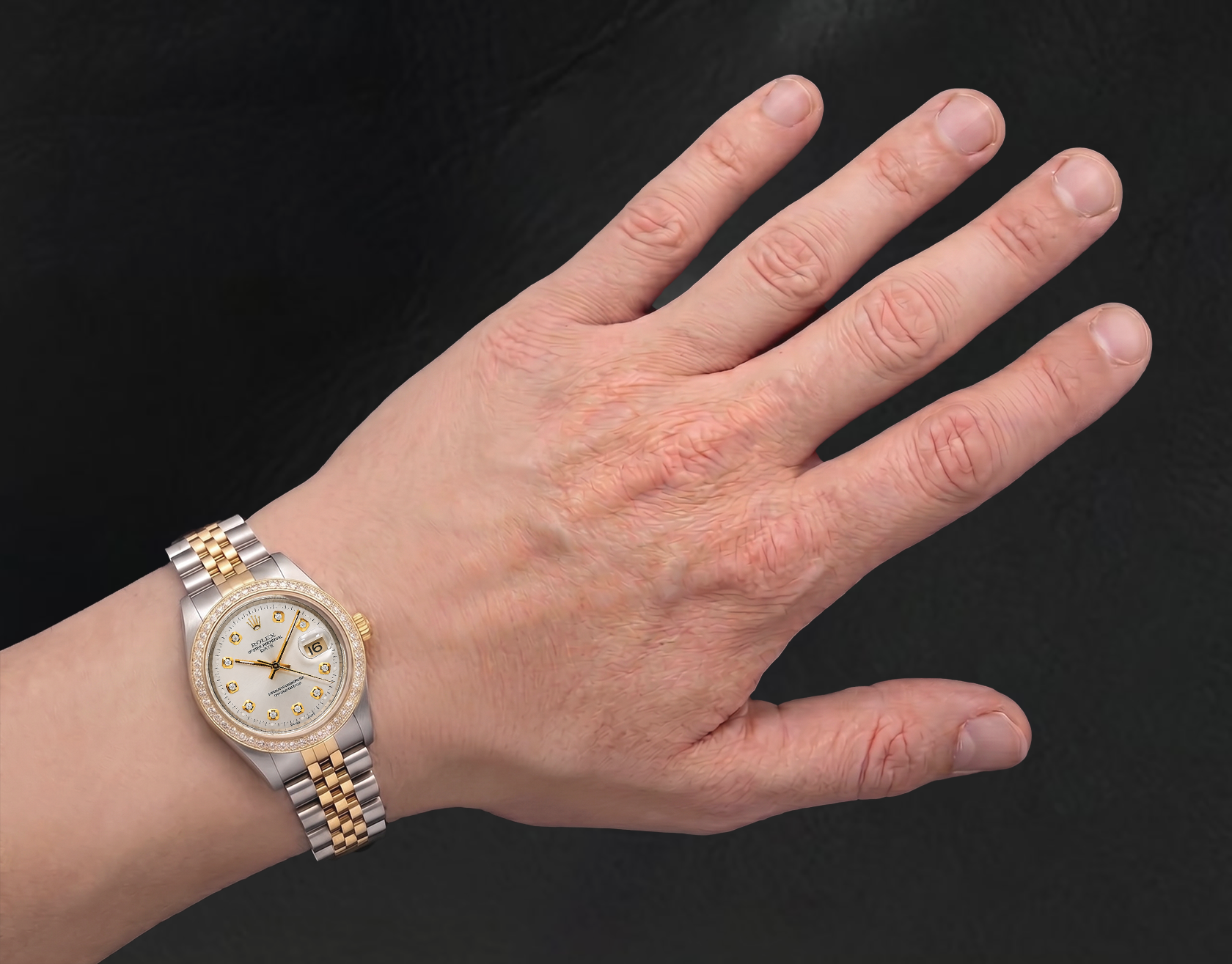Rolex 15223 Silver Diamond Dial 34mm Two Tone Watch