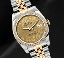 Rolex 16013 36mm Champagne Pattern Roman Dial Diamond Bezel Watch Two Tone