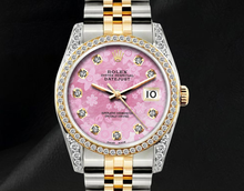 Rolex 16013 36mm Datejust  Pink Floral Diamond Dial Two Tone Watch