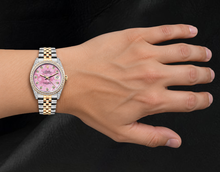 Rolex 16013 36mm Datejust  Pink Floral Diamond Dial Two Tone Watch
