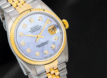 Rolex 16013 Datejust 36mm  Blue Mother of Pearl Diamond Dial Two Tone Watch