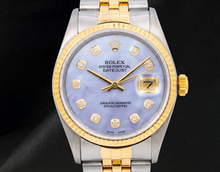 Rolex 16013 Datejust 36mm  Blue Mother of Pearl Diamond Dial Two Tone Watch