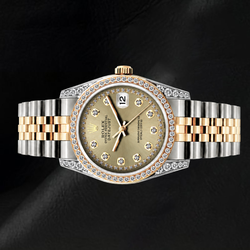 Rolex 16013 Datejust 36mm Champagne Diamond Dial Diamond Bezel Watch Two Tone