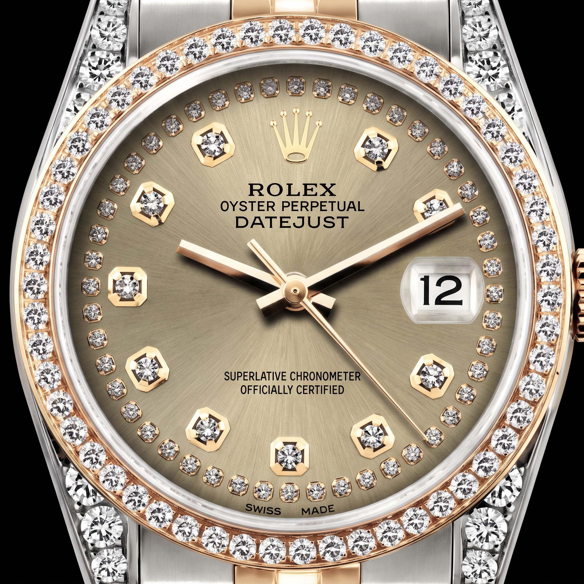 Rolex 16013 Datejust 36mm Champagne Diamond Dial Diamond Bezel Watch Two Tone