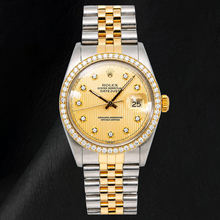 Rolex 16013 Datejust 36mm Champagne Tapestry Diamond Dial Two Tone Watch