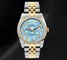 Rolex 16013 Datejust 36mm Ice Blue Floral Diamond Dial Two Tone Watch