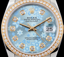 Rolex 16013 Datejust 36mm Ice Blue Floral Diamond Dial Two Tone Watch
