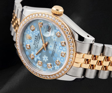 Rolex 16013 Datejust 36mm Ice Blue Floral Diamond Dial Two Tone Watch