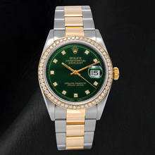 Rolex 1601 Datejust 36mm Green Diamond Dial Two Tone Watch