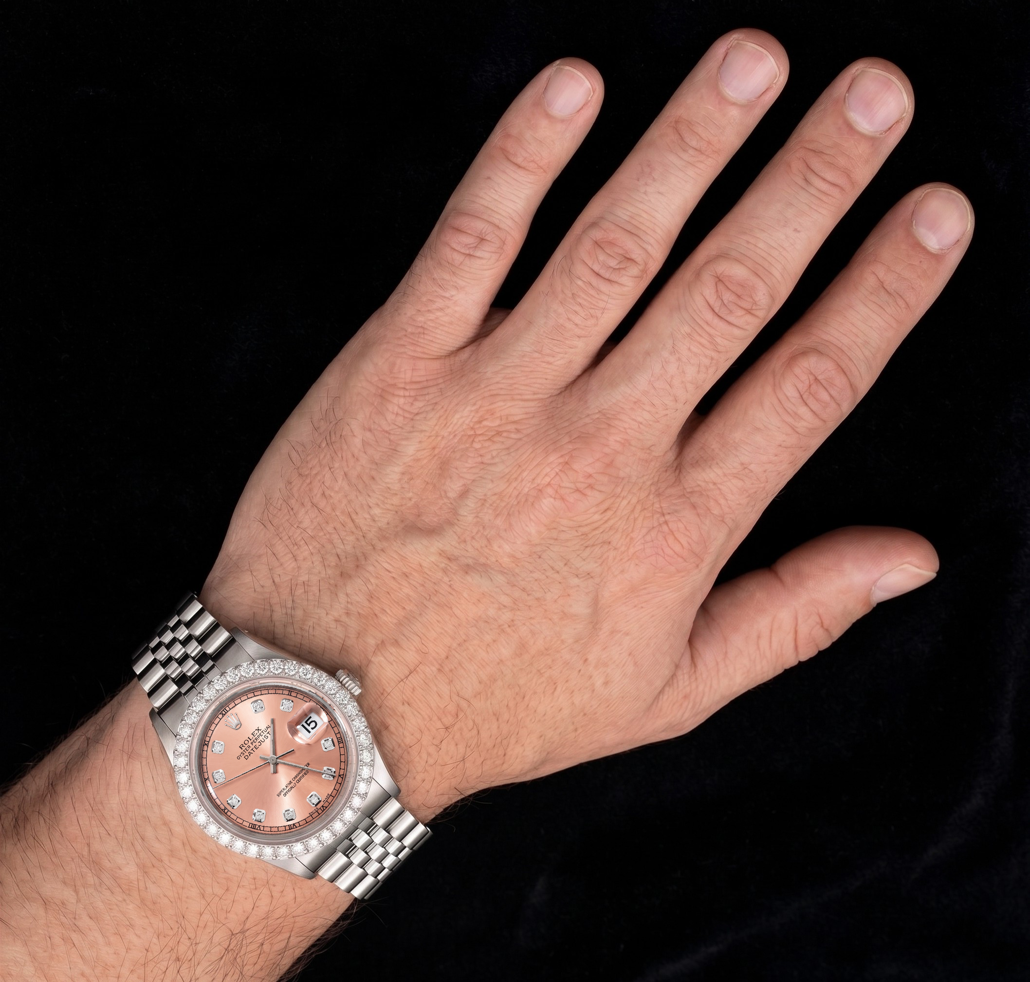 Rolex 1601 Datejust Salmon Diamond Dial 36mm Stainless Steel Watch