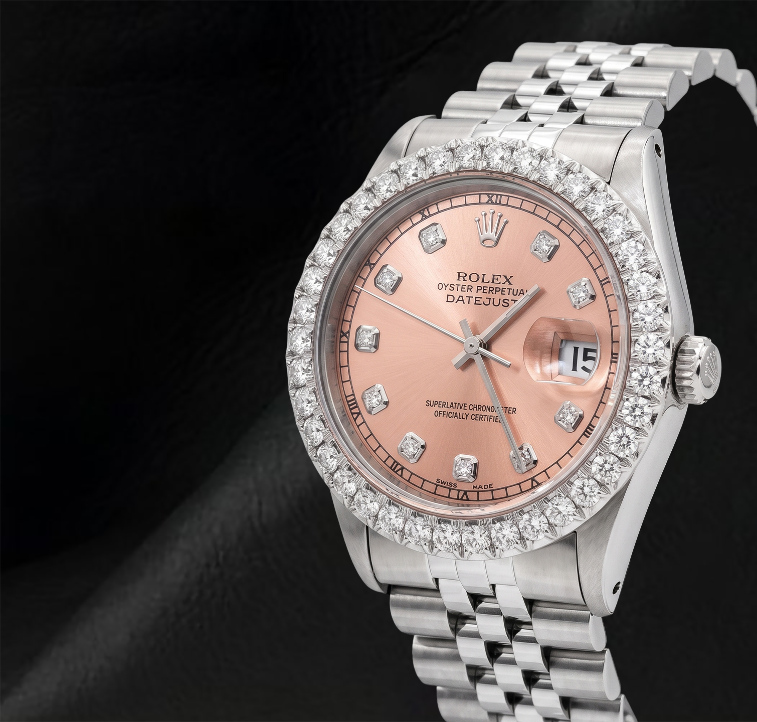 Rolex 1601 Datejust Salmon Diamond Dial 36mm Stainless Steel Watch