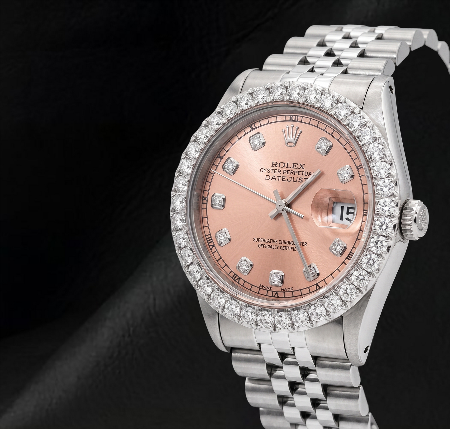 Rolex 1601 Datejust Salmon Diamond Dial 36mm Stainless Steel Watch