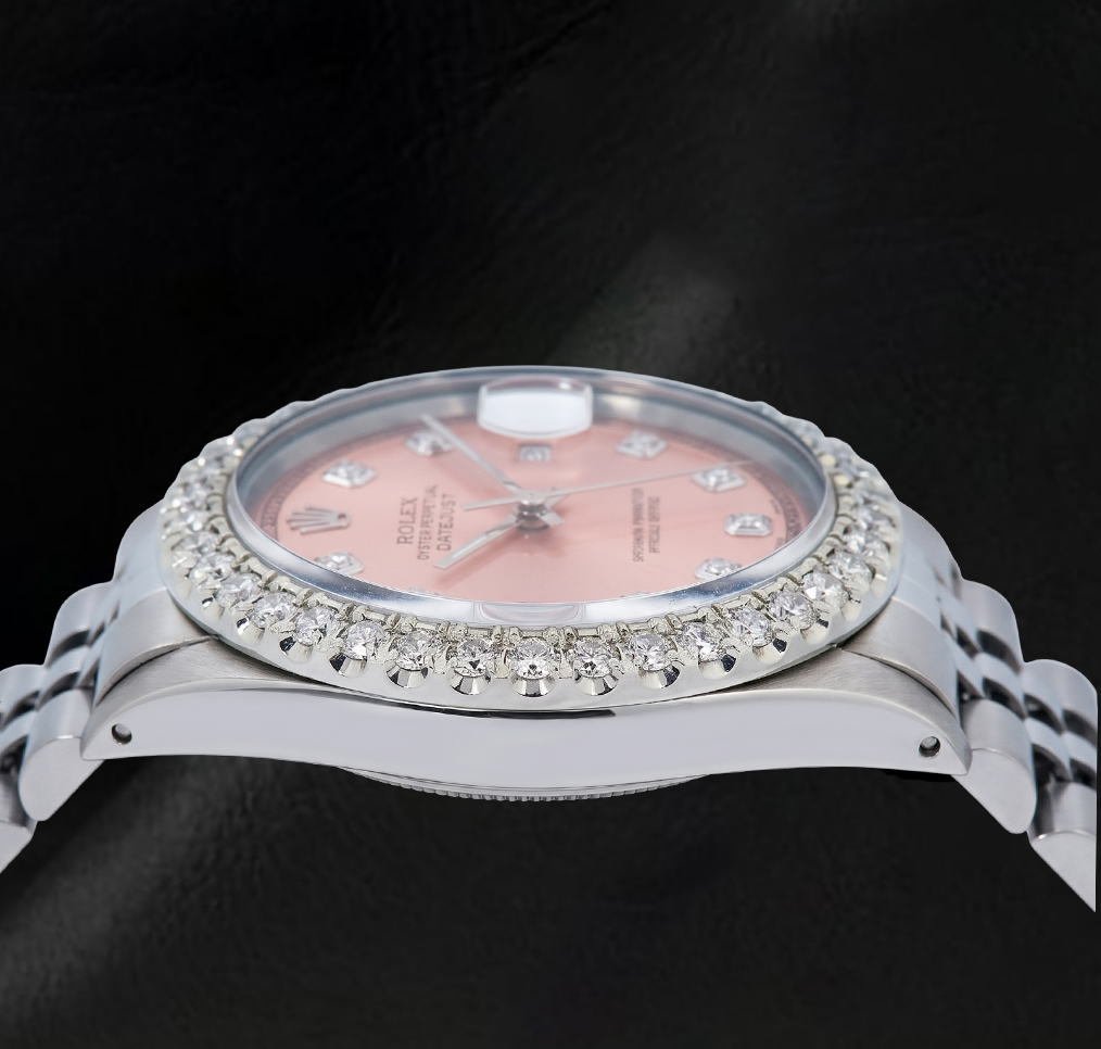 Rolex 1601 Datejust Salmon Diamond Dial 36mm Stainless Steel Watch