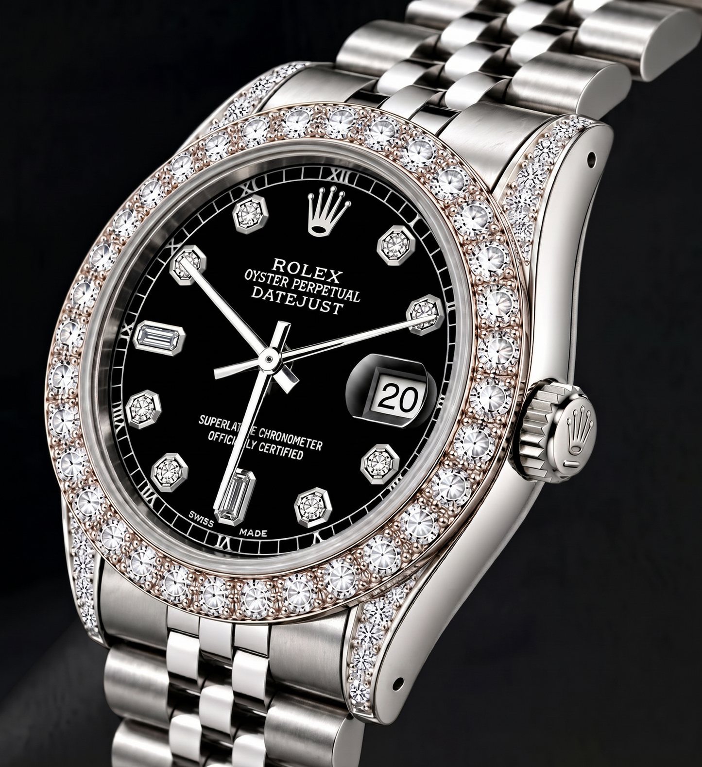 Rolex 16200 Datejust 36mm  Black Diamond Dial Stainless Steel Watch
