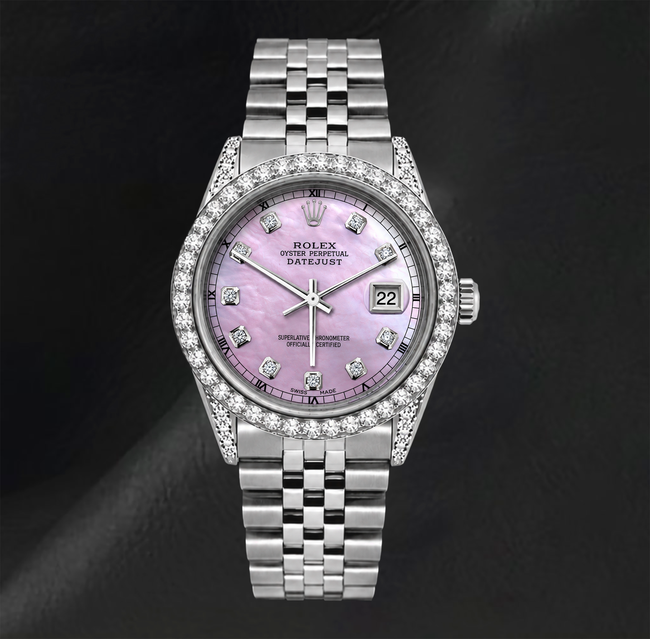 Rolex 16200 Datejust Pink Diamond Dial 36mm Diamond Bezel Stainless Steel Watch