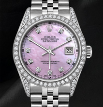 Rolex 16200 Datejust Pink Diamond Dial 36mm Diamond Bezel Stainless Steel Watch