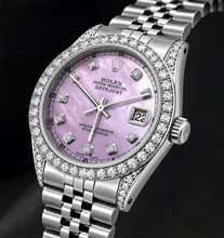 Rolex 16200 Datejust Pink Diamond Dial 36mm Diamond Bezel Stainless Steel Watch