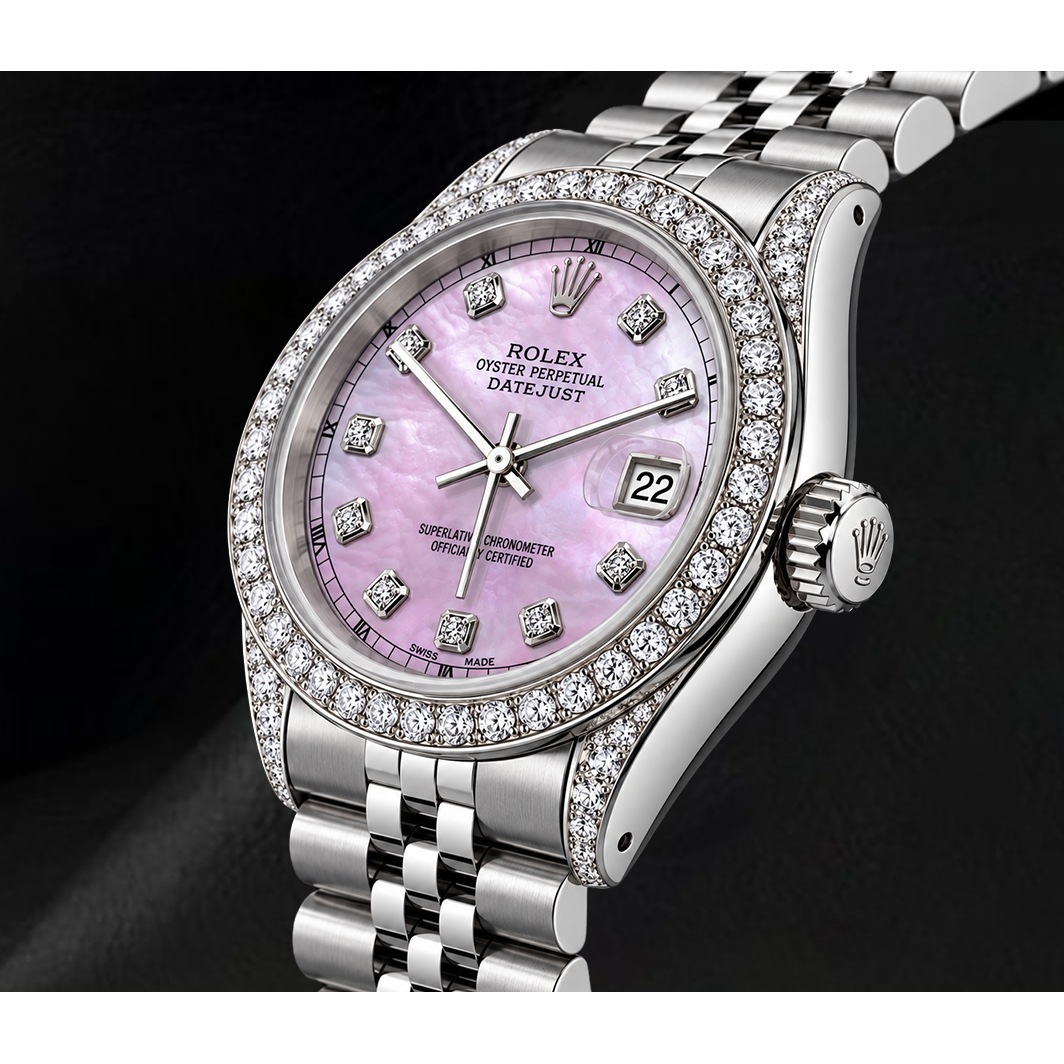 Rolex 16200 Datejust Pink Diamond Dial 36mm Diamond Bezel Stainless Steel Watch