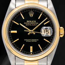 Rolex 16203 Datejust 36mm Black Stick Dial Two Tone Oyster Bracelet Watch