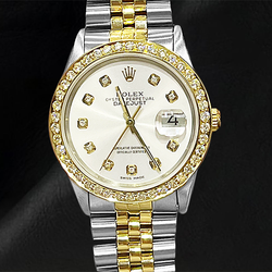 Rolex 16233 Datejust 36mm Grey Natural Earth Mined Diamond Dial Two Tone Watch