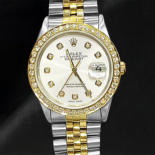 Rolex 16233 Datejust 36mm Grey Diamond Dial Two Tone Watch