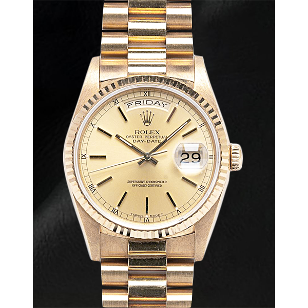 Rolex 18238 Day-Date 36 Gold Stick Dial Yellow Gold Watch