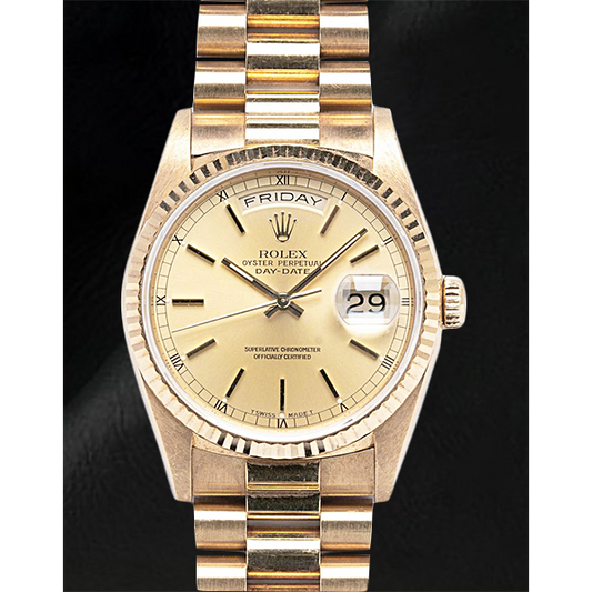 Rolex 18238 Day-Date 36 Gold Stick Dial Yellow Gold Watch