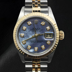 Rolex Year 2001 Datejust Gray Mother Of Pearl Natural Earth Mined Diamond Dial 26 mm Two Tone Watch