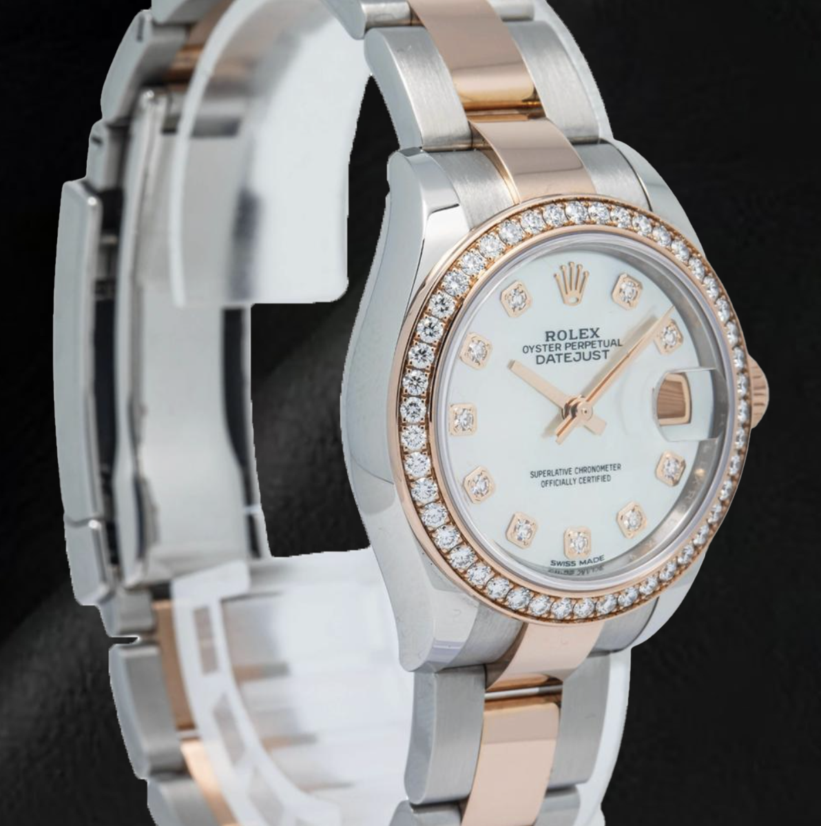 Rolex 2019 Lady Datejust 279381RBR 28mm White Mother Of Pearl Diamond Dial Everose Gold Two Tone Watch
