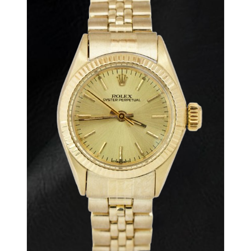 Rolex 24 mm Champagne Stick Dial Yellow Gold Watch