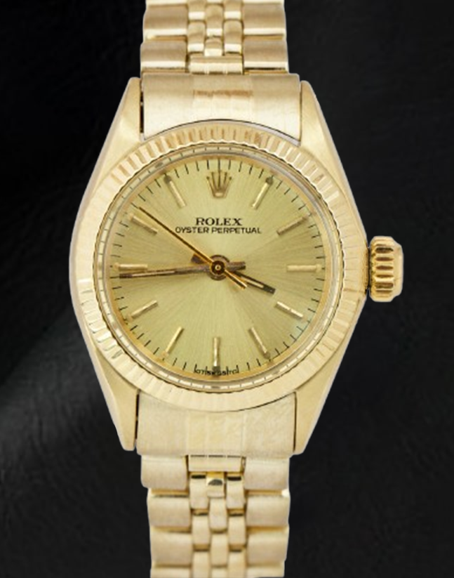 Rolex 24 mm Champagne Stick Dial Yellow Gold Watch
