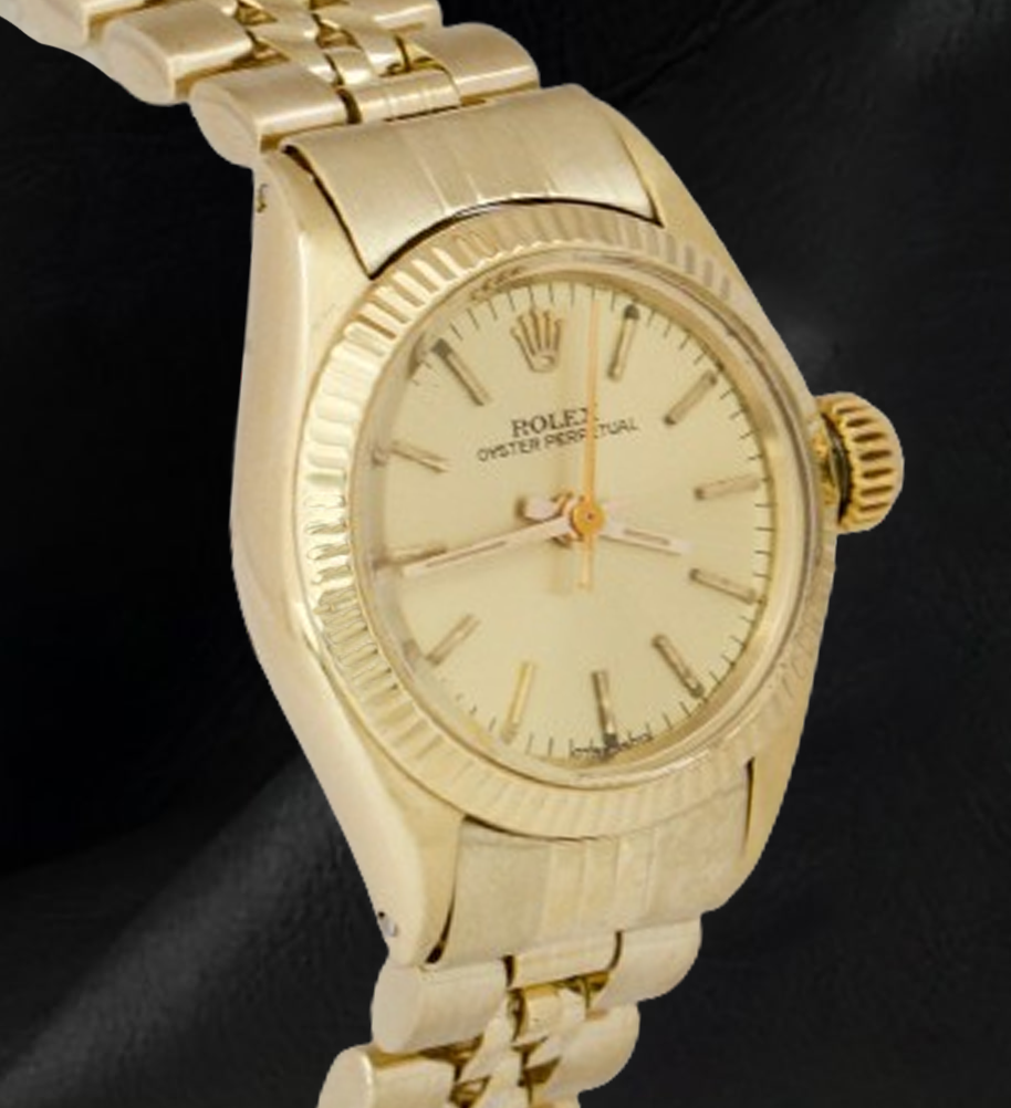 Rolex 24 mm Champagne Stick Dial Yellow Gold Watch